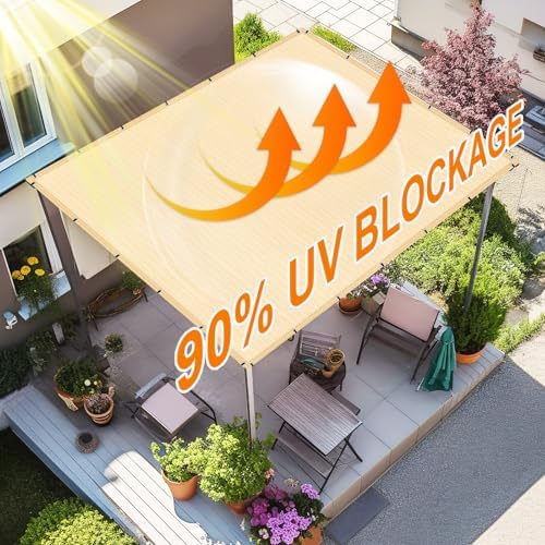 Artpuch 90% Sun Shade Cloth, 8 x 10 FT Pergola Shade Cover Canopy with Gromme...