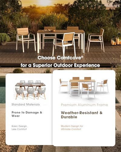 Outdoor Dining Set for 6, Aluminum Patio HDPS Outdooor Table and Chairs Set w...