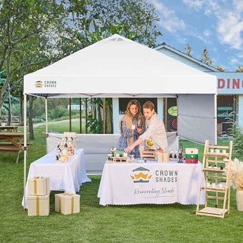 CROWN SHADES 10x10 Pop up Canopy Tent with 2 Half Sidewalls, Grid White