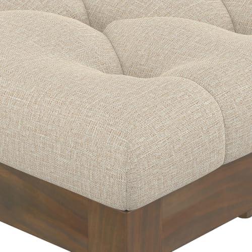 SIMPLIHOME Waverly 28" Wide Linen Look Rectangle Ottoman in Natural