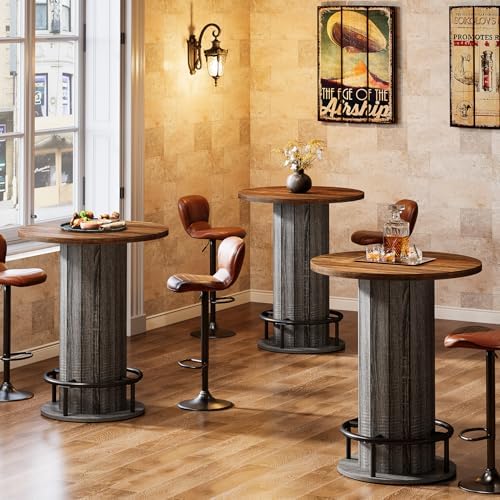 Tribesigns Round Bar Table, 39.4" H Wood Bistro Pub Table with Metal Rin...