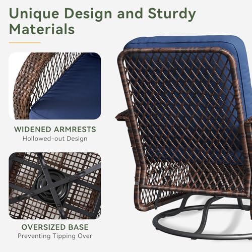 Aoxun 3 Pieces Patio Furniture Set, Patio Swivel Rocker Chairs Set of 2, Wick...