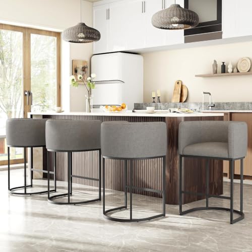 26" H Counter Height Bar Stools Set of 2, Modern Barrel Counter Stools w...