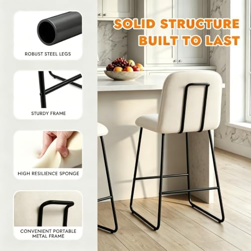 Bar Stools Set of 3, 26" Counter Height Bar Stools with Back, Modern Lin...