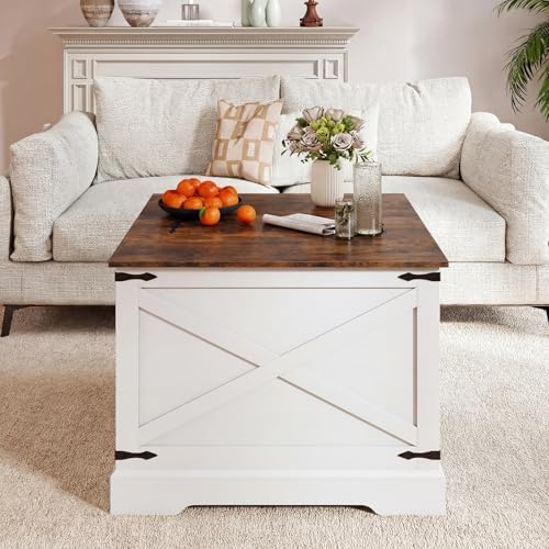 GIANTEX Farmhouse Lift Top Coffee Table, 31.5" Square Wood Center Table ...