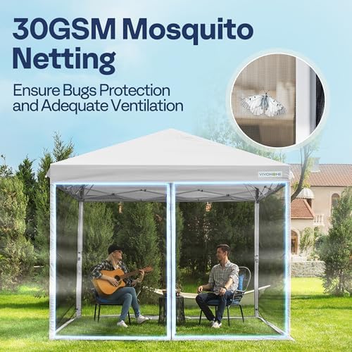 VIVOHOME 8x8ft Easy Pop-Up Canopy, Outdoor Screen Tent with Mosquito Netting,...