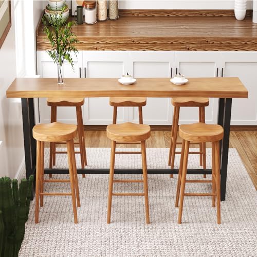 47in Solid Wood Live Edge Bar Table - Bar Height Pub Table with Built-in Foot...