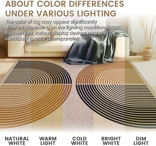 Washable 5x7 Modern Rainbow Easy Jute Indoor Outdoor Rug for Living Room