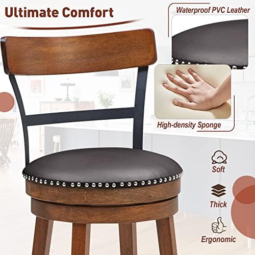 GIANTEX Bar Stools Set of 2-25.5" Counter Height Swivel Rubber Wood Bars...