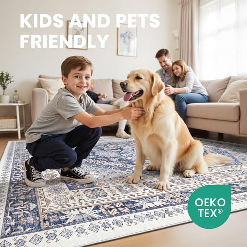 zesthome 9x12 Area Rugs for Living Room,Large Washable Rug,Blue