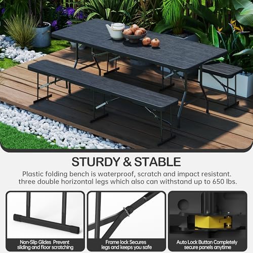 VSOAEIL 6 Foot Folding Bench, 6 FT Foldable Plastic Bench Indoor & Outdoor