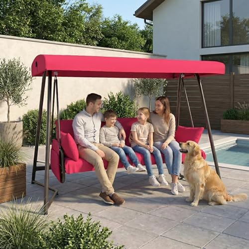 3-4 Seat Oversized Outdoor Porch Swing with Adjustable Canopy