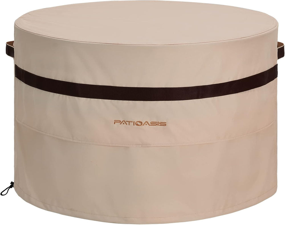 50 Inch Round Fire Pit Cover Beige, Heavy Duty Weatherproof with Air Vent, Ou...