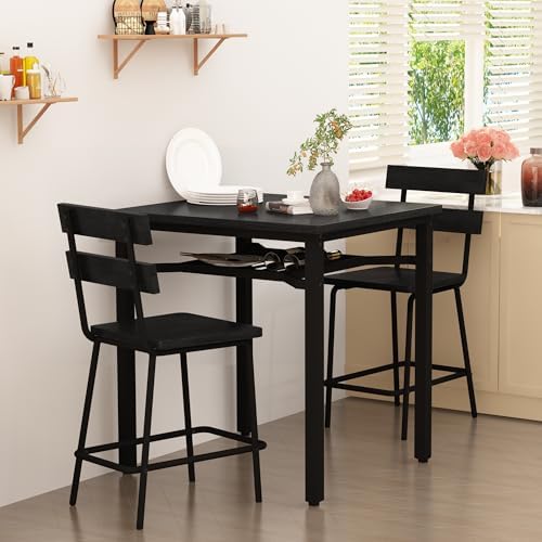 Hooseng 3 Piece Bar Table and Chairs Set, Counter Height Small Dining Table w...