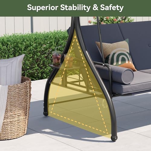 Aoxun Outdoor Porch Swing with Stand and Canopy, 3 Seats Outdoor Swings for A...