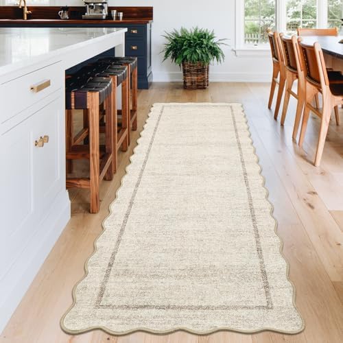 GarveeHome Scalloped Washable Kitchen Runner Rug 2x8 Non Slip Beige