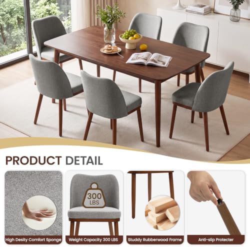 Upholstered Dining Chairs Set of 2, Fabric Wooden Kitchen Chair, Grey