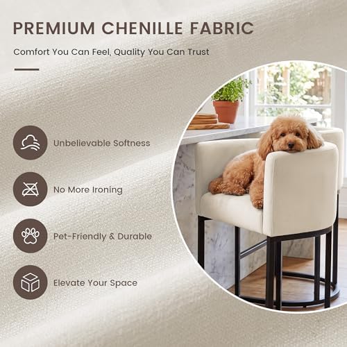 GRUSIGN Chenille Counter Height Bar Stools Set of 2, 26" Kitchen Island ...