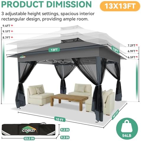 COBIZI 13x13 Pop up Gazebo on Clearance, Outdoor pop up Canopy Tent,carpas pa...