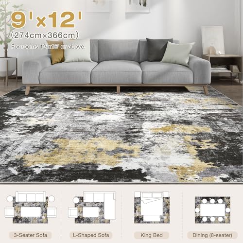 Washable 9x12 Area Rugs for Living Room: Abstract Modern Home Decor Rug