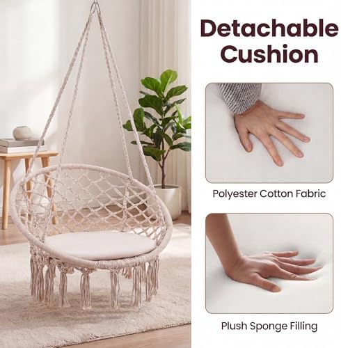 Giantex Hammock Chair Macrame Swing, Boho Swing Chair with Round Seat Cushion...