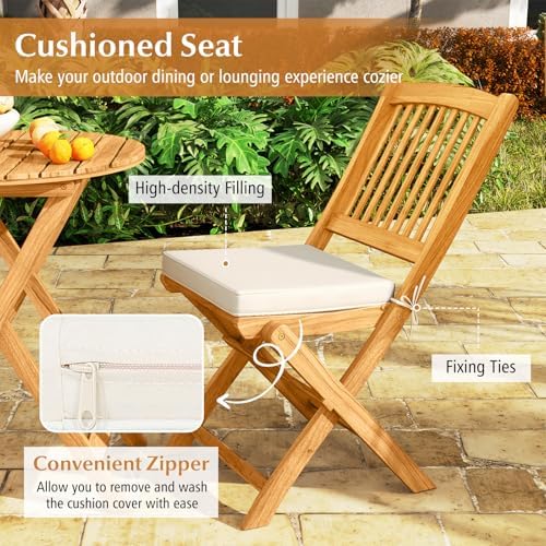 Tangkula 2 Pieces Folding Outdoor Dining Chairs, Acacia Wood Patio Chairs wit...