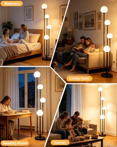 63IN 4-Light Dimmable Floor Lamp, Unique Black Tall Standing Lamps with Globe...