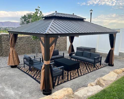 PURPLE LEAF Outdoor Hardtop Gazebo 13' x 17' Bronze Metal 4.7" W...