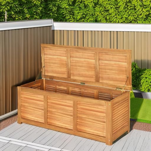 Tangkula 46 Gallon Acacia Wood Deck Box, Garden Backyard Storage Bench, Outdo...