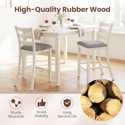 COSTWAY Set of 2 Counter Height Bar Stools with Solid Rubber Wood Frame