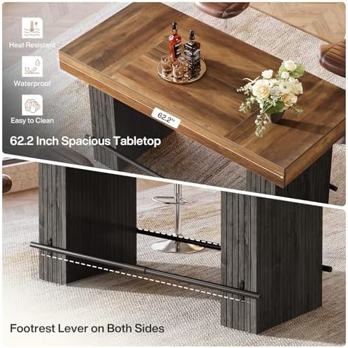 Tribesigns 62.2 Inch Bar Table, Industrial Counter Height Pub Dining Table