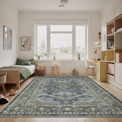 Rugland 8x10 Area Rugs for Living Room, Vintage Washable Area Rug, Green
