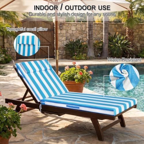 Outdoor Chaise Lounge Cushion – 72"x21" Waterproof Pool Chair Pad w...