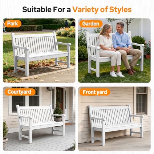 Psilvam 2-Person Outdoor Bench with 700 Lbs Weight Capacity, White