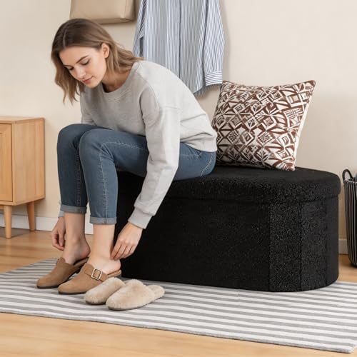 DUMOS 43 Inch Storage Ottoman Bench End of Bed, Black