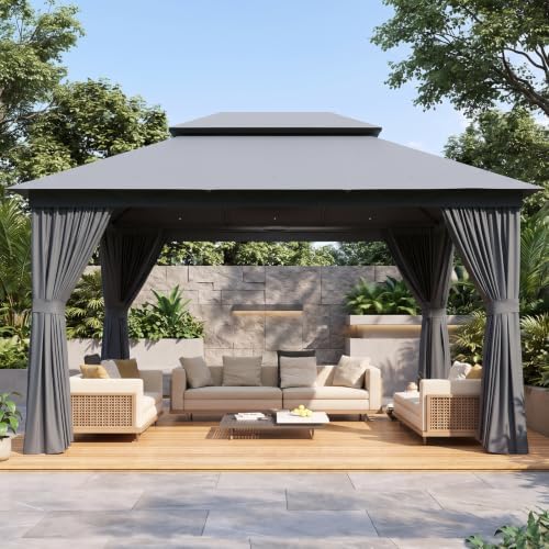 aoxun 10x12 gazebo canopy with steel frame, double shown in use