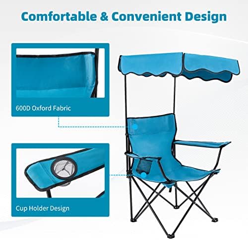 Homcosan Folding Camping Chair with Shade Canopy and Cup Holder Beach Chair w...