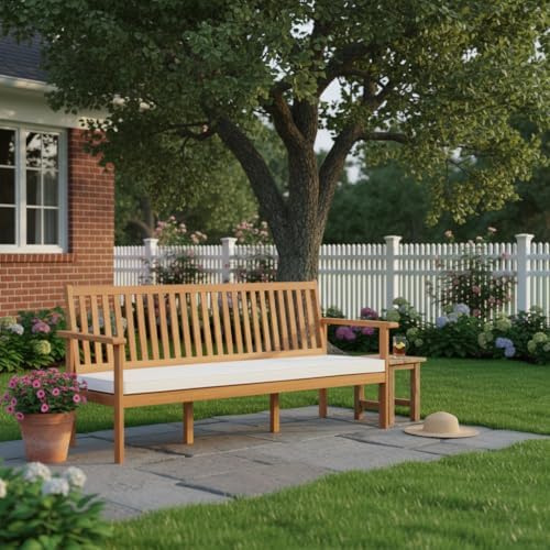 Tangkula 3-Seat Acacia Wood Outdoor Bench with Cushion, 64" Extra Long G...