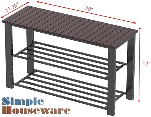 Simple Houseware Wooden Top Shoe Rack Bench for Entryway, Dark Brown