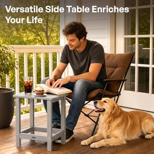 Square Outdoor Side Table, Patio End Table for Adirondack Chair, Gray