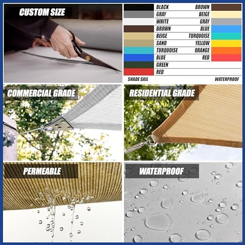 ShadeMart 10' x 16' Sand Sun Shade Sail UPF50 Rectangle Canopy Fabric...