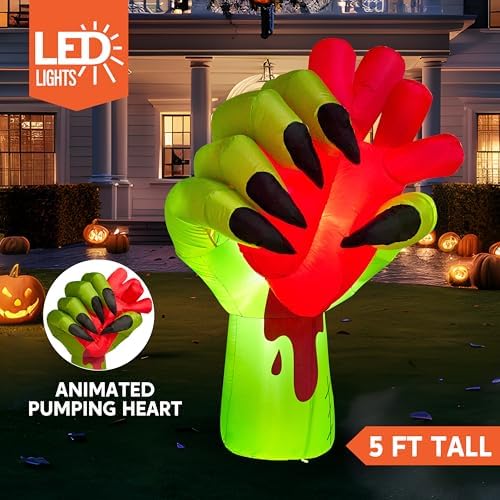 JOIEDOMI 5 Ft Halloween Inflatables Zombie Hand Outdoor Decorations, Blow Up ...