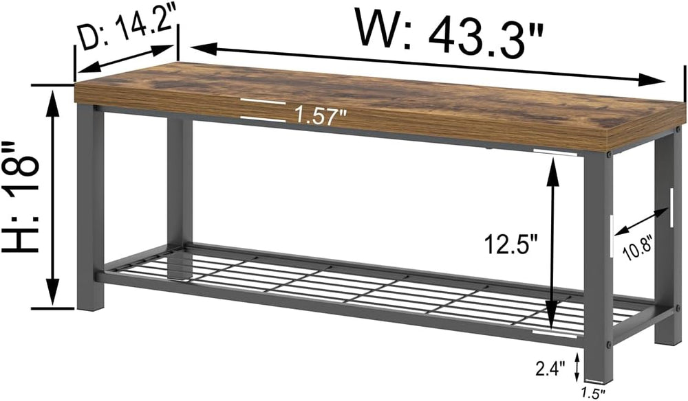 EXCEFUR Entryway Bench, Modern Wood and Metal Storage Bench for Hallway Front...