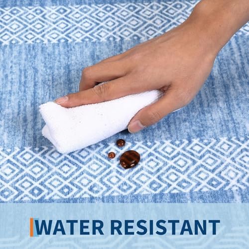 GarveeHome 9x12 Large Modern Light Blue Area Rug Distressed Bordered Soft Non...