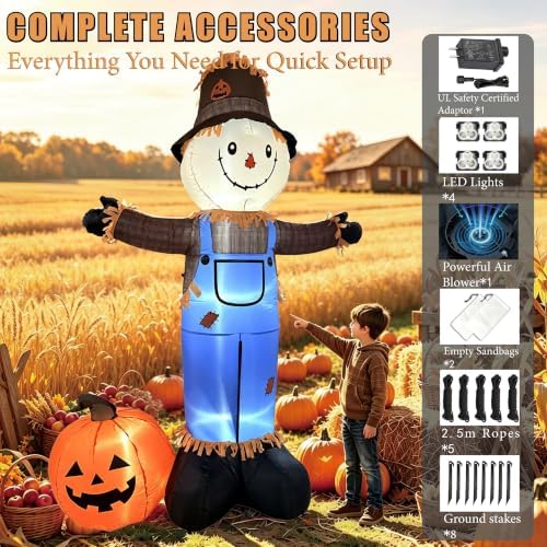 8 FT Fall Inflatables Scarecrow Decorations, Scarecrow with Pumpkin Inflatabl...
