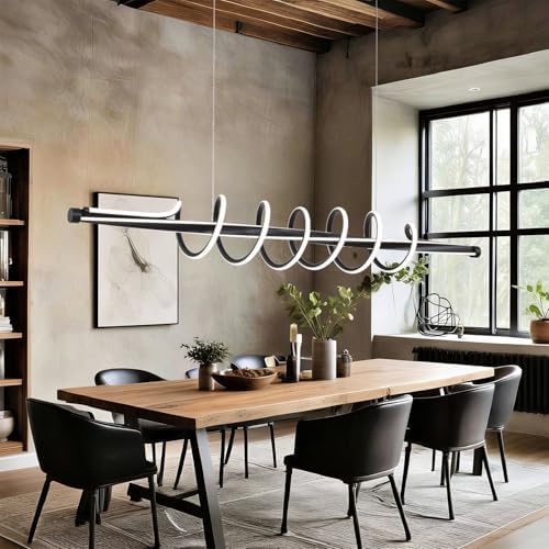 Black Modern Chandelier,Dimmable Black Led Chandelier for Dining Room Light F...