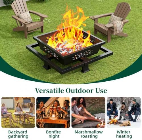 36 Inch Fire Pit for Outside, Outdoor Wood Burning Firepit with Poker, Heavy ...