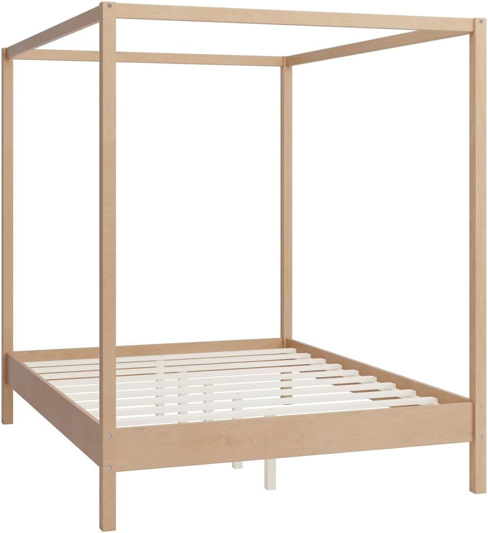 JIJIWANG King Size Solid Wood Canopy Bed, Natural