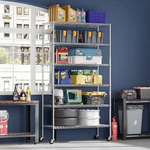 FDW | 6-Tier Wire Shelf with Wheels | 45" x 18" x 82" | Chrome
