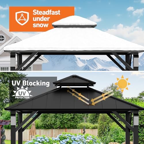 Modern Shade Hardtop Gazebo 10x10 with 4 LED Lights for Backyard, Black